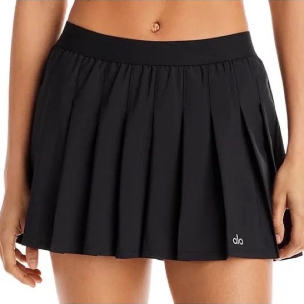 Alo Yoga Varsity Tennis Skirt Black Pleated Athletic Skort Small